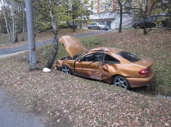 Volvo se zastavilo až o sloup veřejného osvětlení. Foto: Policie ČR