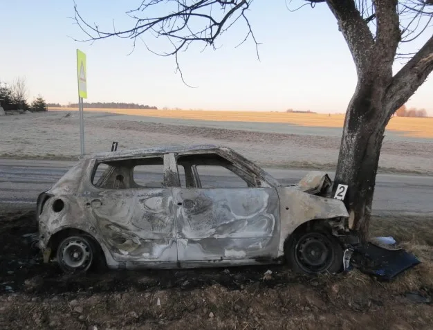 Opilého řidiče zastavil až strom. Jeho Fabie lehla popelem. Foto: Policie ČR