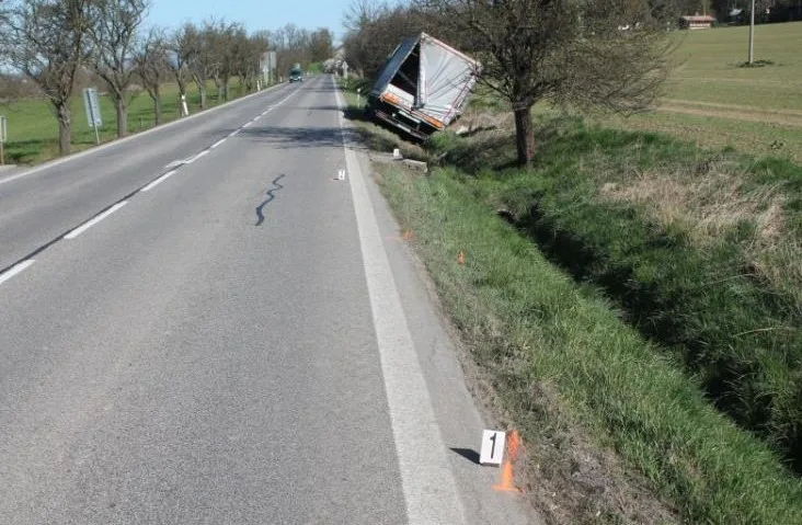 Nákladní auto zastavil řidič až o strom u silnice. Foto: Policie ČR