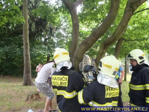 Dívenku zaseklou mezi větvemi museli vyprostit hasiči. Foto: Hasiči Frýdlant