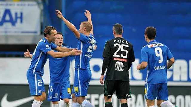 Hráči Slovanu po vítezném gólu Pokorného. Foto: fcslovanliberec.cz