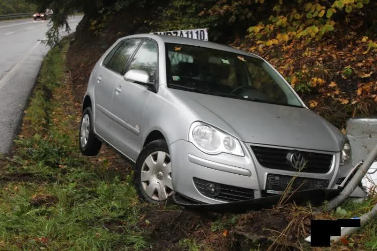 Na mokré silnici dostala smyk, zastavila až o skálu. Foto: Policie ČR