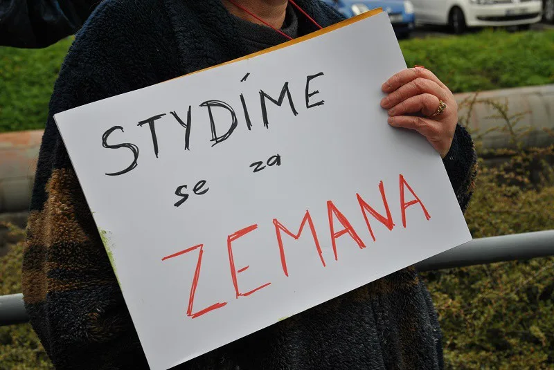 Prezidenta v Liberci přivítalo pískání a červené karty. Ke krajskému úřadu přišla skupinka jeho odpůrců