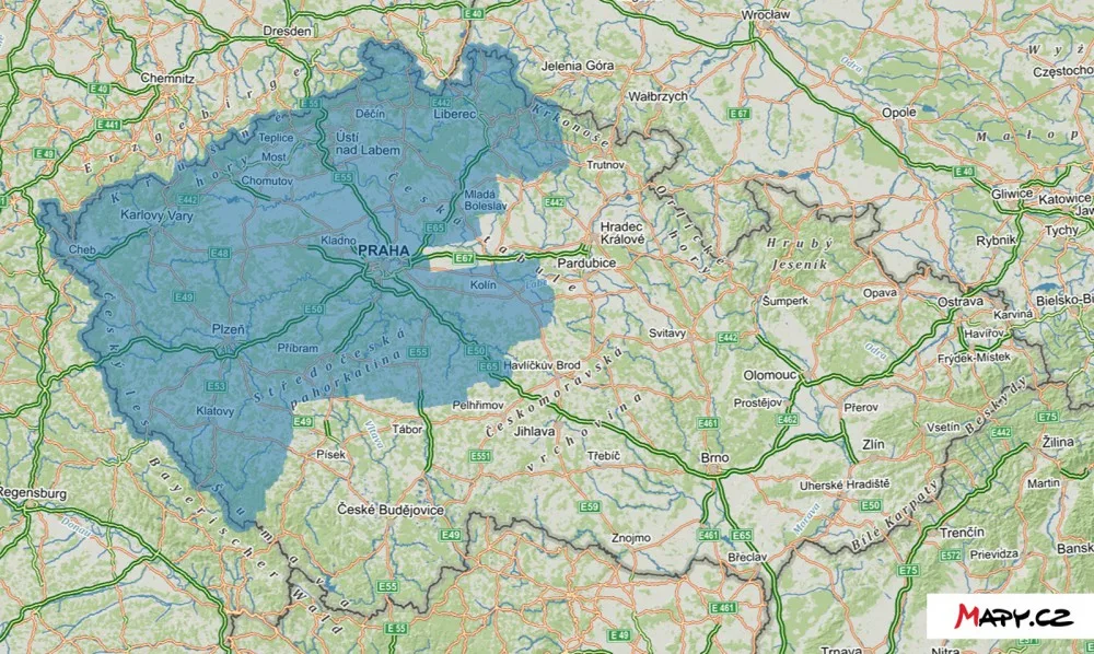 Mapa pokrytí nových leteckých snímků.