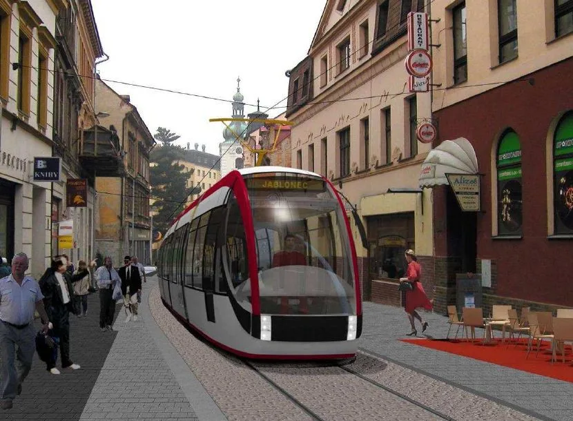 vizualizace: tramvaj v Soukenné ulici.