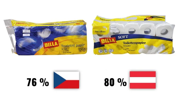 Dvojí kvalita toaletního papíru.
