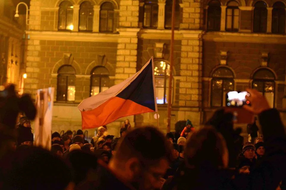 Pondělní demonstrace v Liberci.