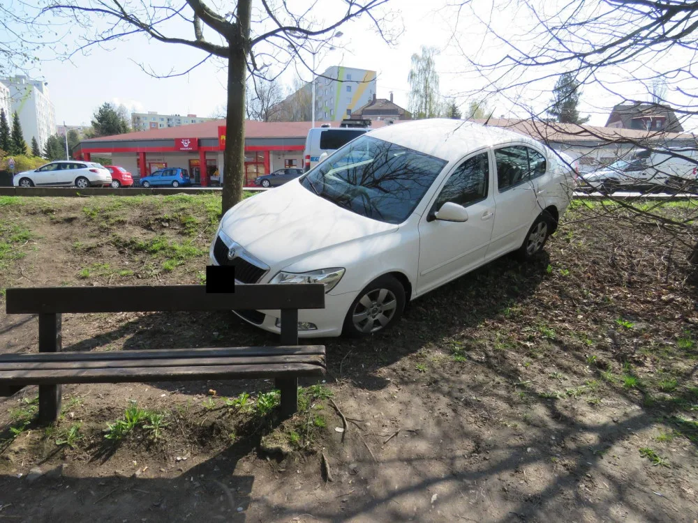 Řidička zapomněla zabrzdit svou Octavii. Auto bez řidiče urazilo několik metrů a narazilo do stromu.