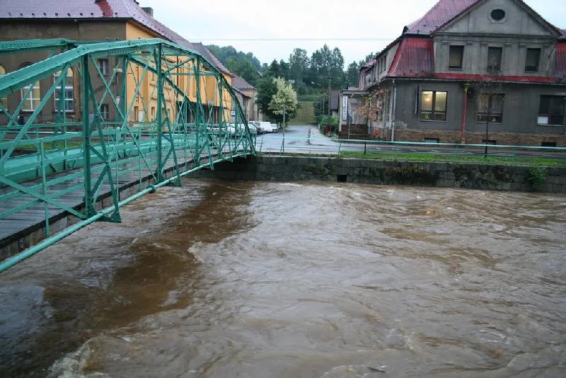 Řeka Smědá ve Frýdlantě při povodních