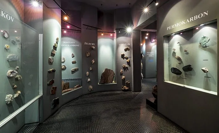 Expozice mineralogie v muzeu.