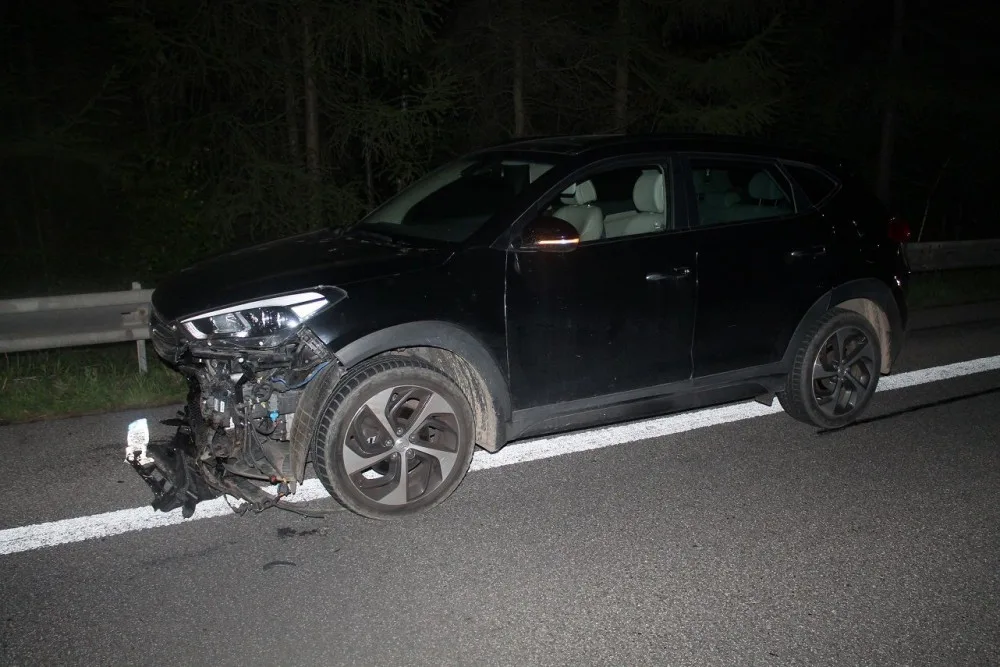 Auto po srážce s divočáky.
