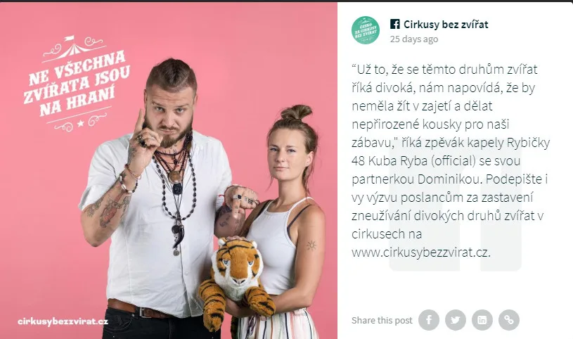 Do kampaně Cirkusy bez zvířat se zapojila i celá řada osobností.