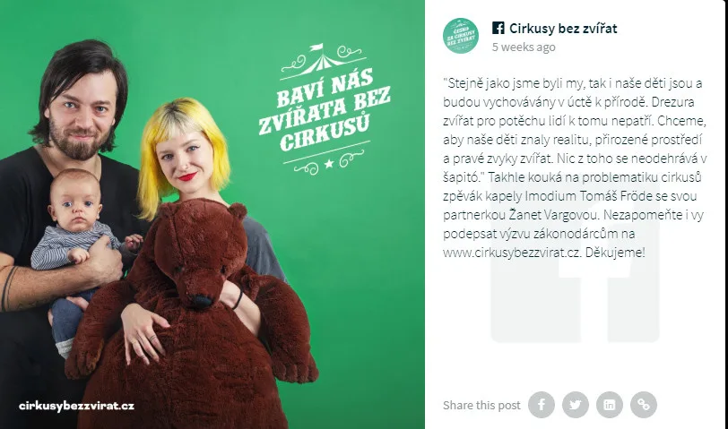 Do kampaně Cirkusy bez zvířat se zapojila i celá řada osobností.