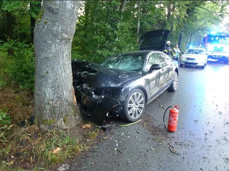 Auto po nárazu do stromu.