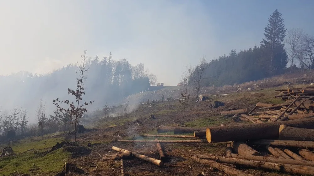 FOTO: Hasiči likvidují u Železného Brodu požár lesa na 15 hektarech