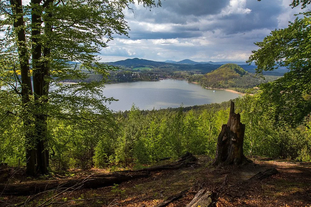Výhled na Máchovo jezero z vrcholu Borný