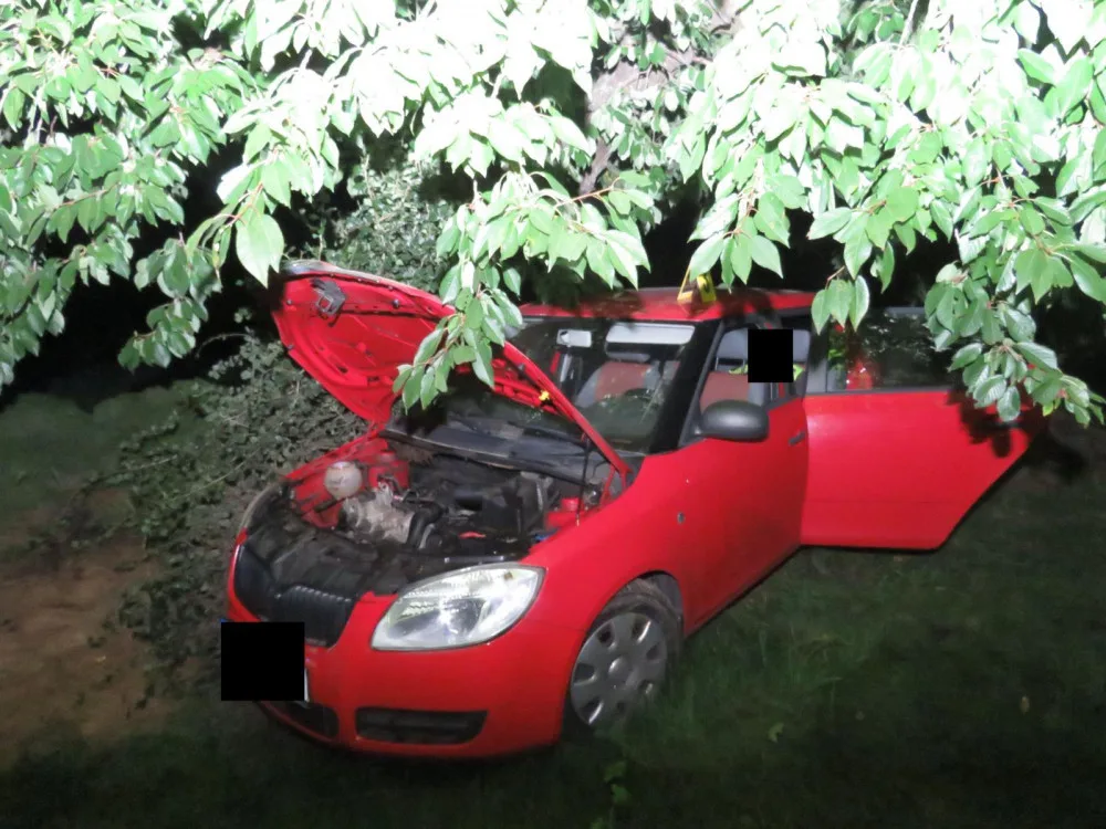 Sjel ze silnice a auto zapíchl do hromady tlejícího sena. Řidič nadýchal skoro 3,5 promile