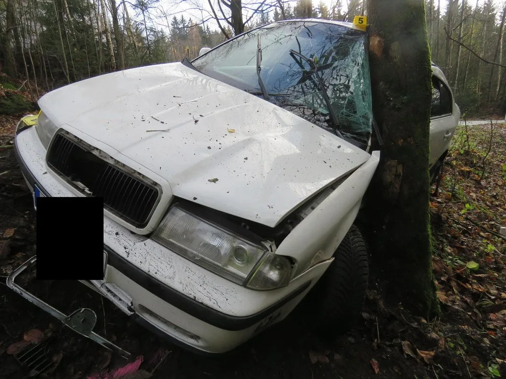 V zatáčce dostal smyk a skončil ve stromě