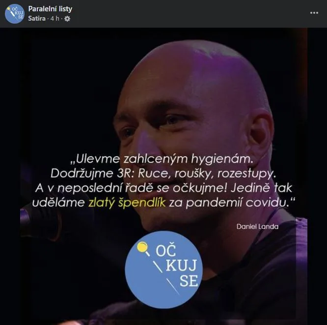 Očkuj se i ty, vyzývá Landa, jde však o fake. Doufáme v žalobu, říkají autoři koláží