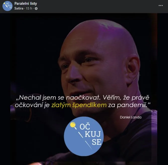Očkuj se i ty, vyzývá Landa, jde však o fake. Doufáme v žalobu, říkají autoři koláží