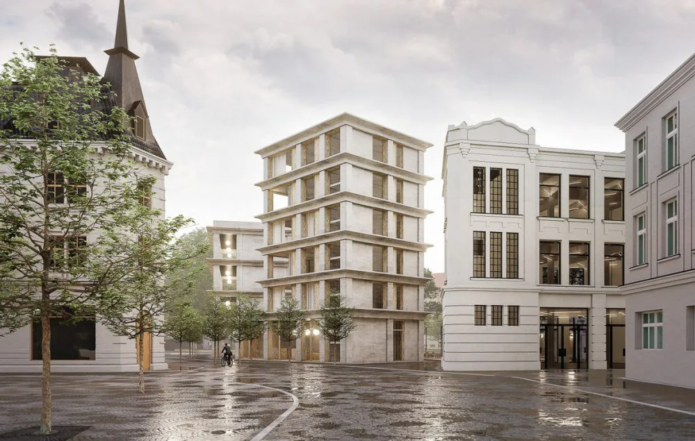 Zakončení ulice Barvířská, věž absolventského bydlení