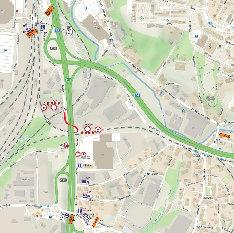 Mapa uzavírky.