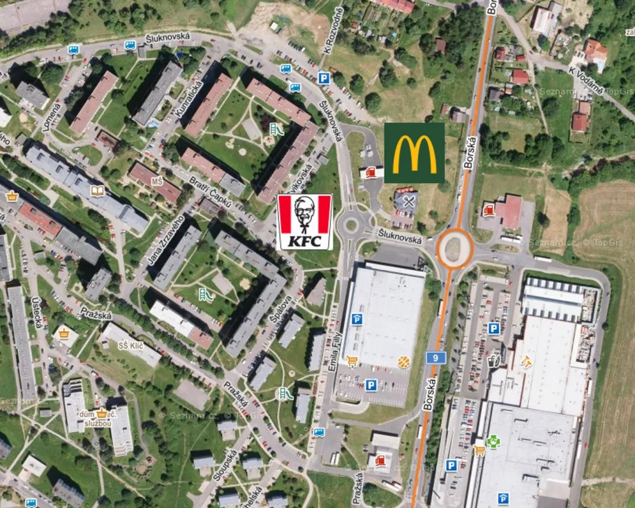 Zakreslení obchodů v mapě.