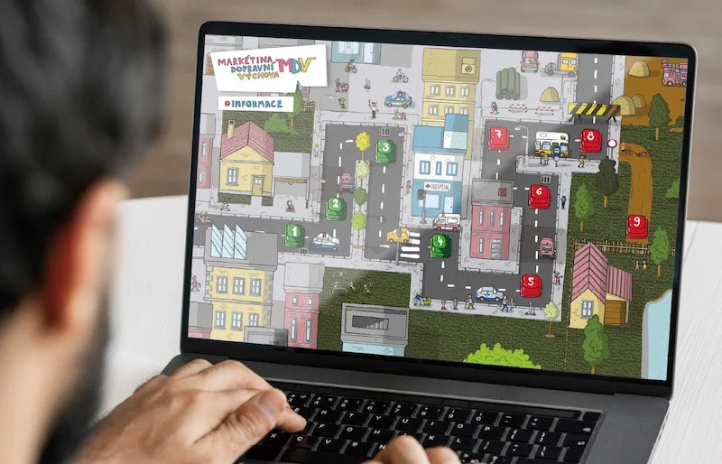 Hráči Markétiny dopravní hry mají bezpečně projet město na kole. Splnit musí několik různých úkolů.