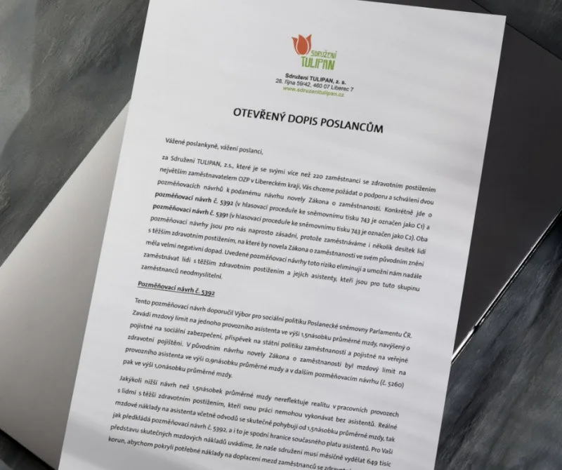 Sdružení TULIPAN žádá poslance o pozměňovací návrhy novely Zákona o zaměstnanosti. Bez nich může přijít propouštění lidí s postižením