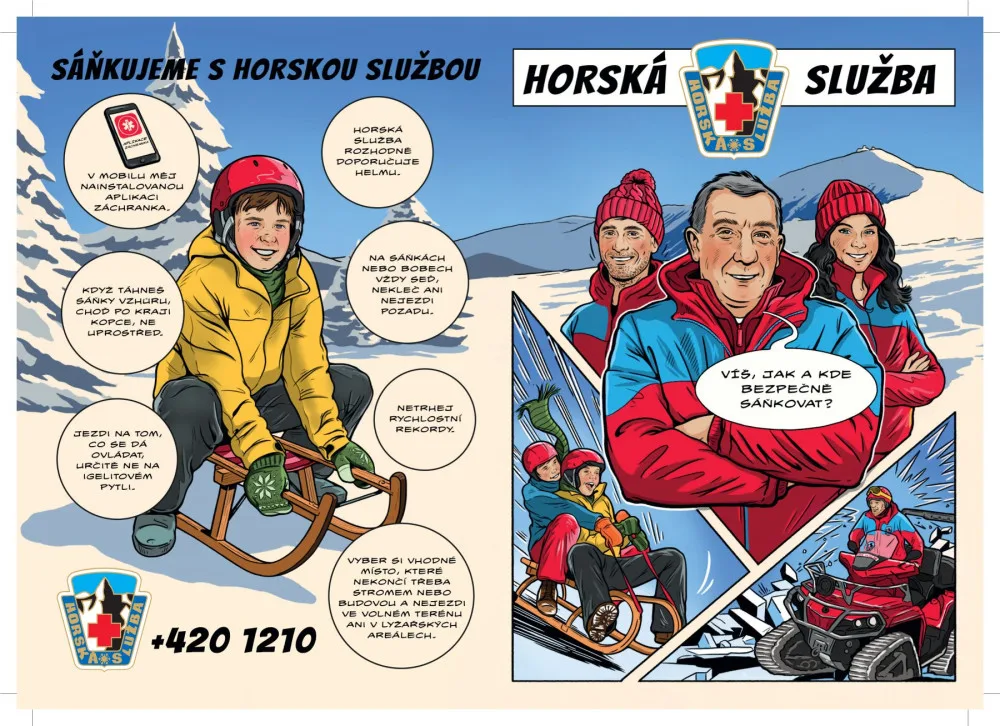 Komiks Horské služby si tentokrát vzal na mušku nebezpečné sáňkování