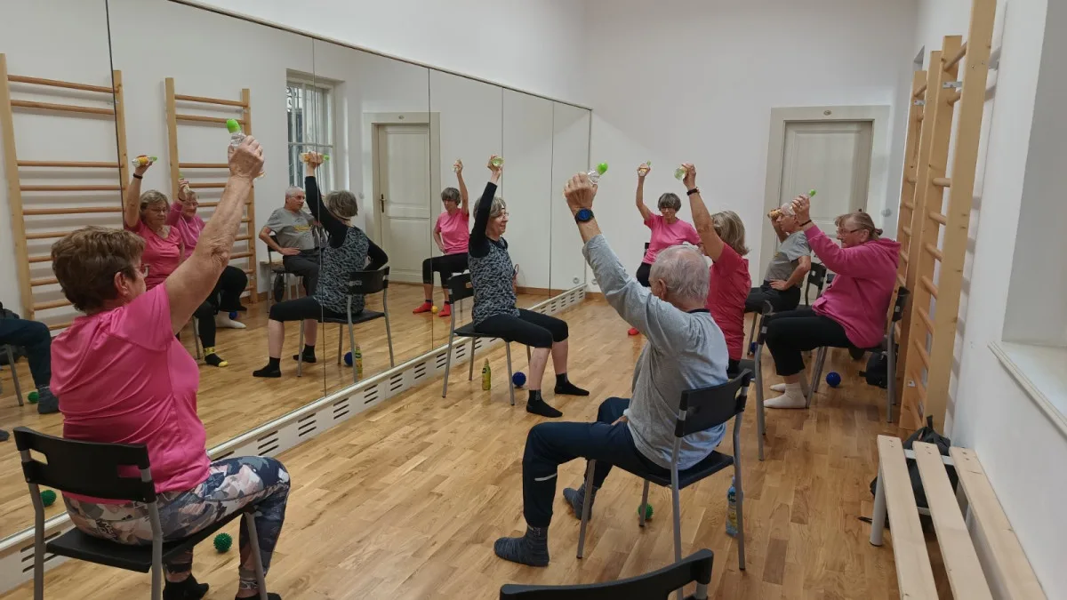 Na snímku cvičení pacientů, které pravidelně organizuje Parkinson klub Liberec. Zlepšuje jejich fyzickou i psychickou kondici.