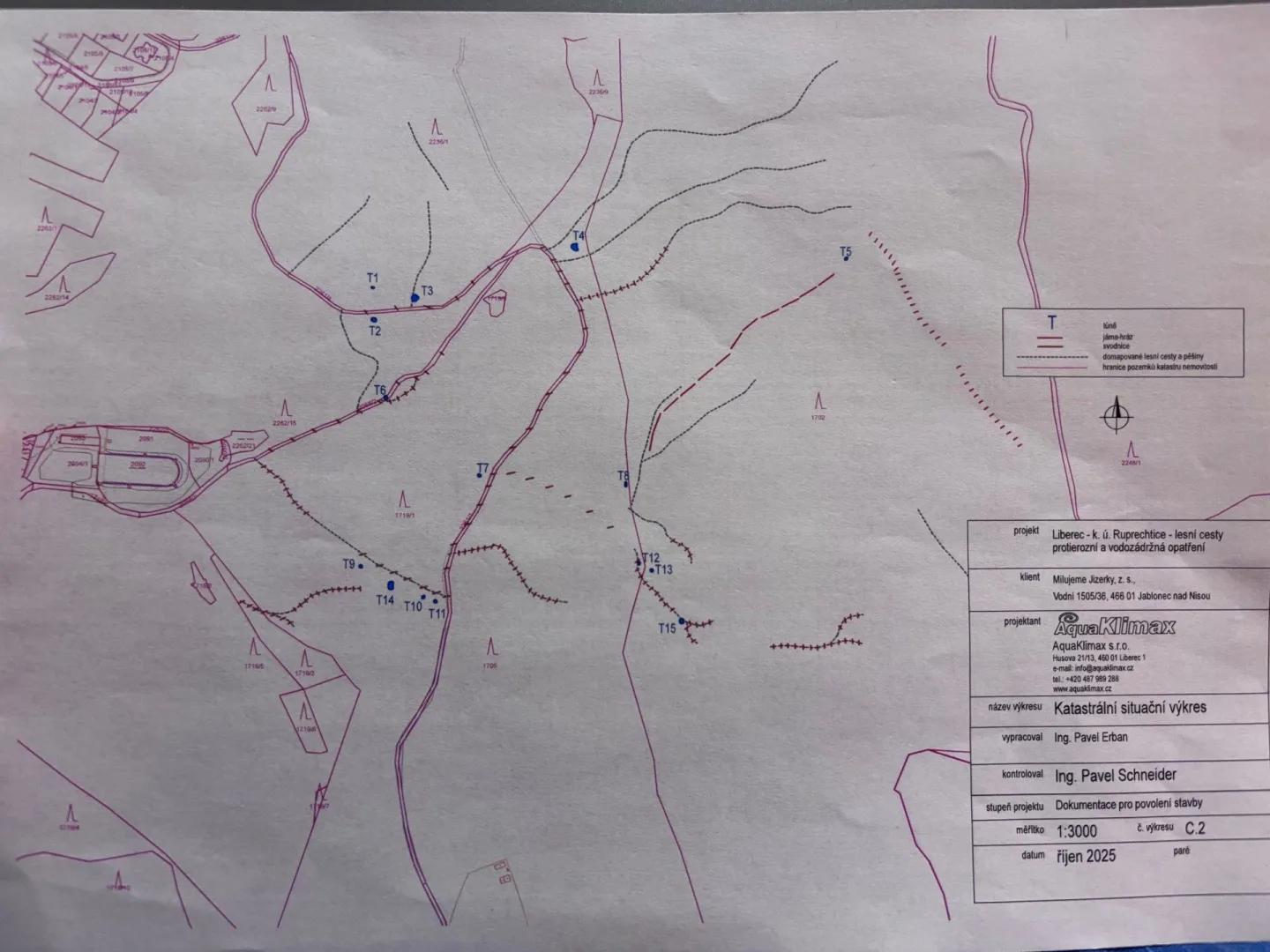Mapa a zakreslení jednotlivých opatření, chystaných pro oblast kolem Lesního koupaliště.