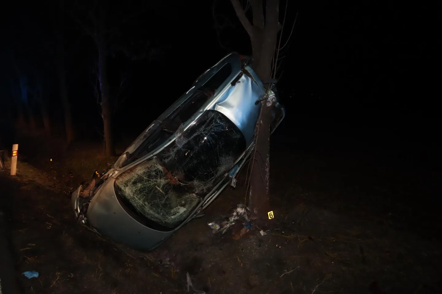 Na rovném úseku vyjel ze silnice, auto opřel o strom. Řidič vyvázl s lehčím zraněním