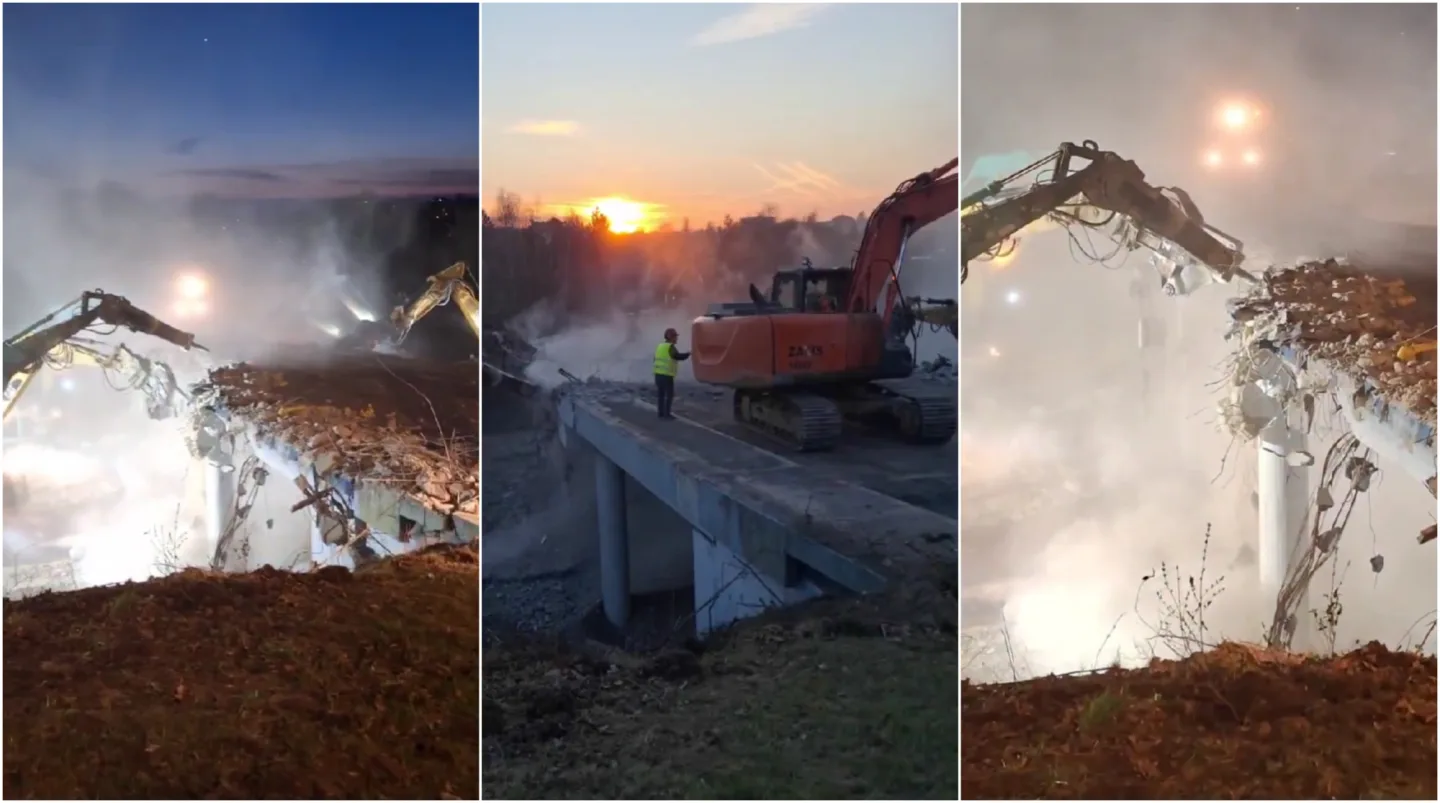 Dělníci zdemolovali most nad hlavním tahem z Liberce na Prahu, tuny suti zrecyklují