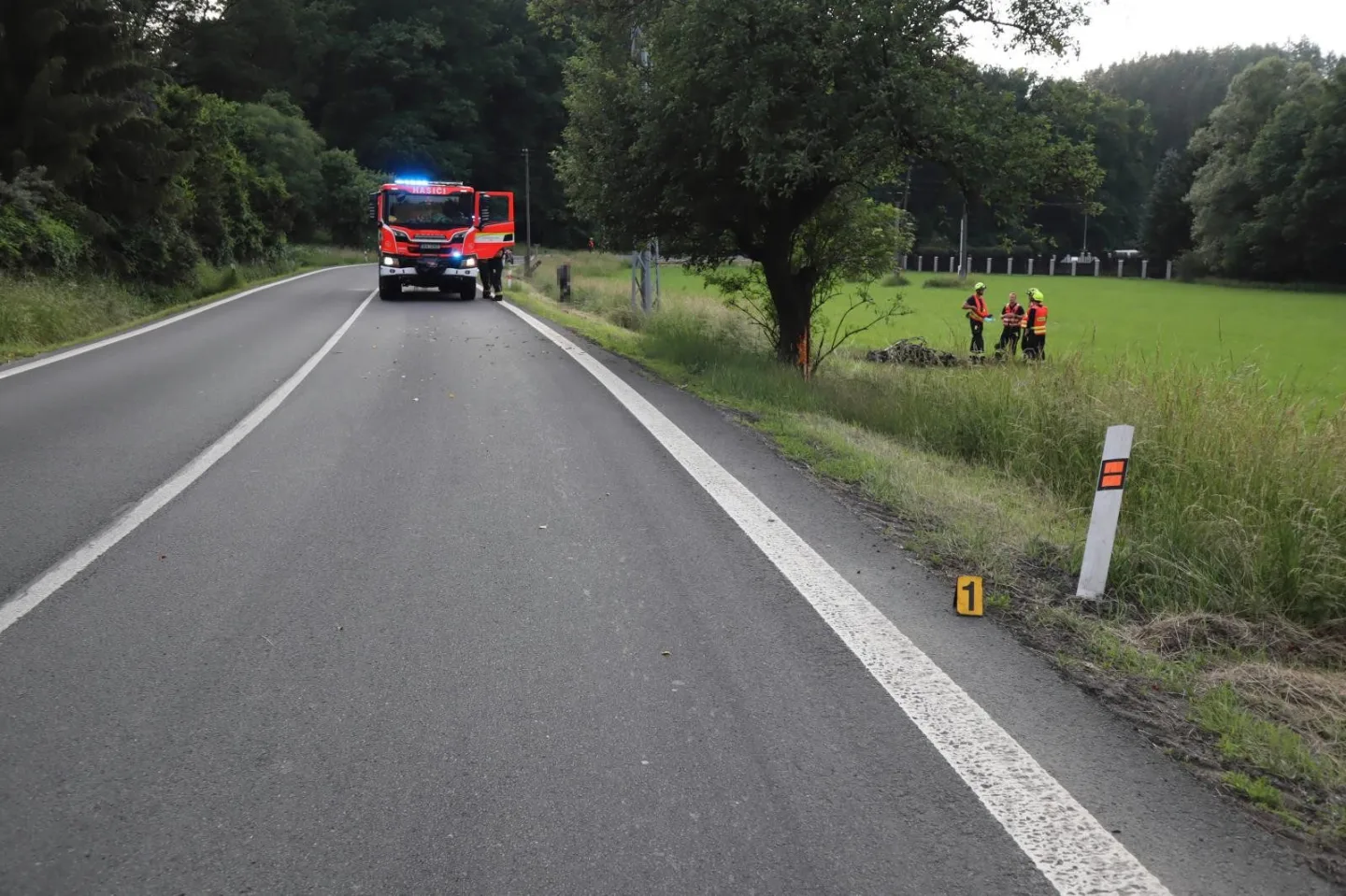 Motorkář vylétl ze silnice a narazil do stromu. Skončil v nemocnici, motorka shořela