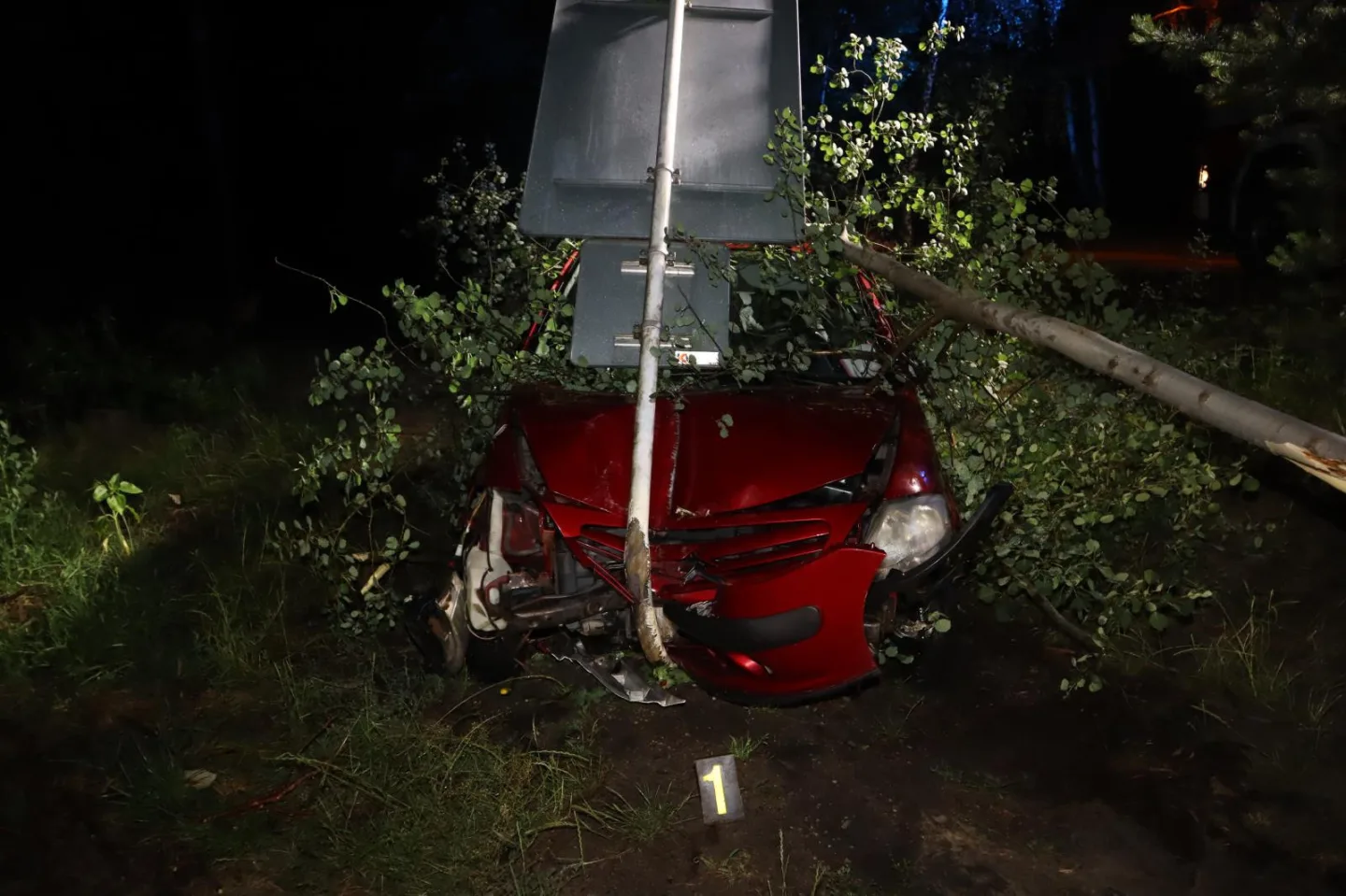Se dvěma promile zlikvidoval strom i značku. Od nehody odešel po svých