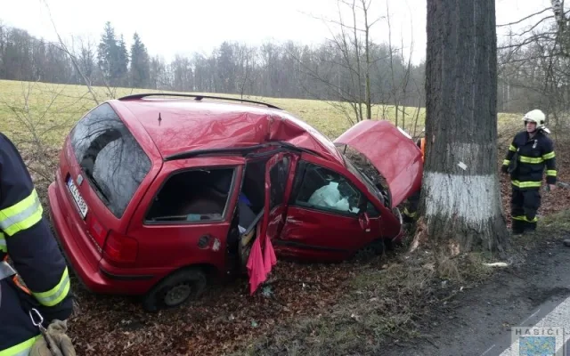 Řidič vyvázl ze Seatu bez zranění. Foto: Hasiči Hrádek nad Nisou