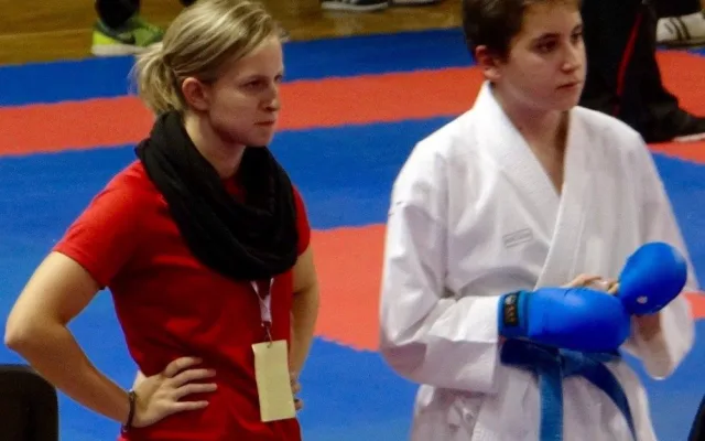 Trenérka a předsedkyně oddílu Gryf Tereza Matějková s Michalem Lyskem, který v kumite vybojoval bronz
