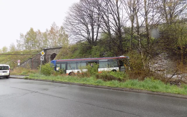 Autobus projel křižovatkou na Františkově a zastavil se až v příkopu