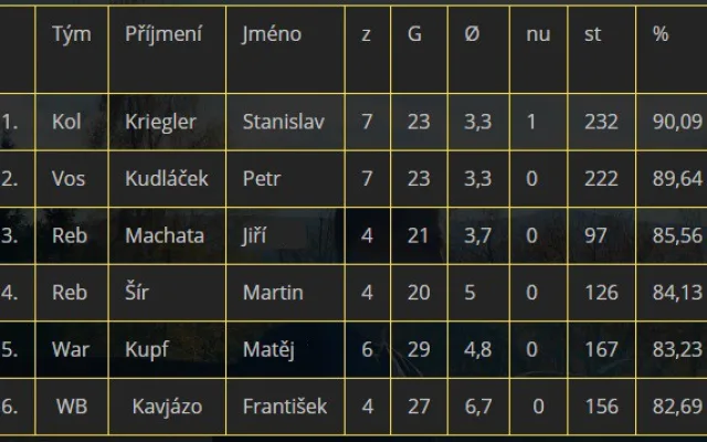 Statistiky brankářů