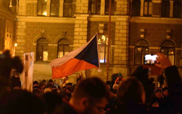 Pondělní demonstrace v Liberci.