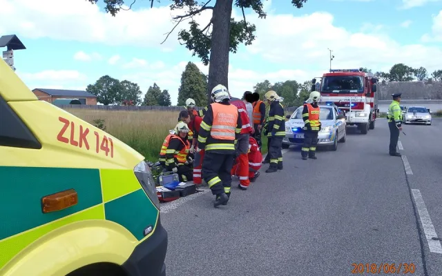 Nehoda motorkáře v Albrechticích.