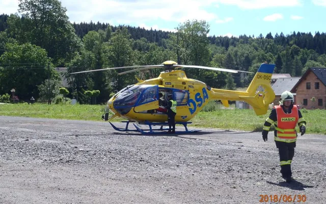 Nehoda motorkáře v Albrechticích.