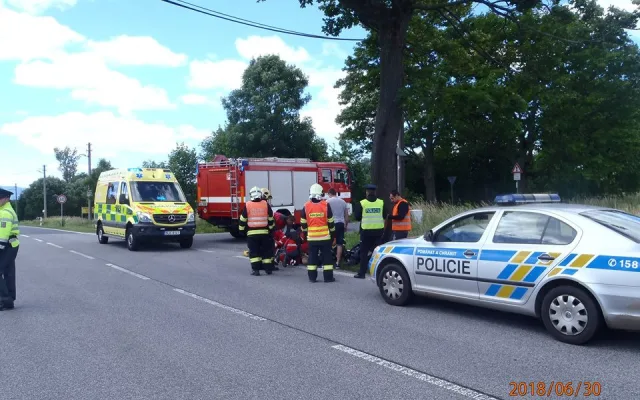 Nehoda motorkáře v Albrechticích.