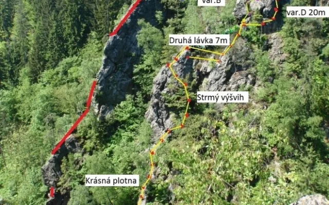 Nová trasa na Vondí bráně je vyznačena žlutou barvou