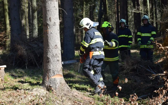 Hasiči si v rámci přeshraničního workshopu vyzkoušeli práci s motorovkou.