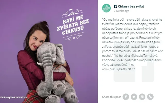 Do kampaně Cirkusy bez zvířat se zapojila i celá řada osobností.