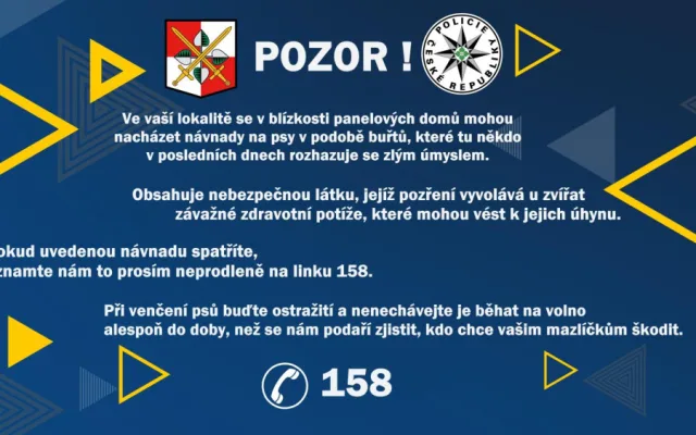 Policie prověřuje už tři případy otravy ve Vratislavicích. Rozmístila varovné letáky