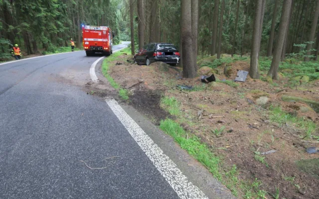 Řidiče přemohl mikrospánek a narazil s vozem do stromu a kamene