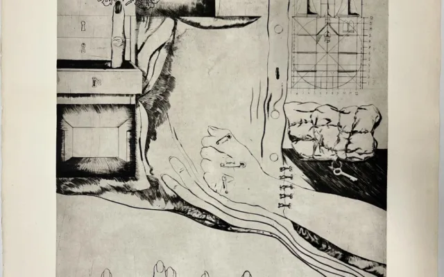 Naděžda Plíšková - Triptych (levá strana), 1967, suchá jehla, papír, 68 x 52 cm